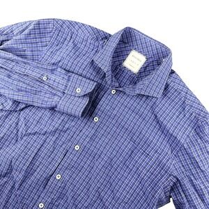 Billy Reid Shirt Men Large Blue Multi-Color Checks Plaid Long Sleeve Button Down